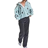 ROAONOCOMO Y2K Aesthetic Zipper Hoodie Sweatshirt Long Sleeve Harajuku Punk Grunge Outfit Retro Vintage Oversized Outwear, Star Gray 2