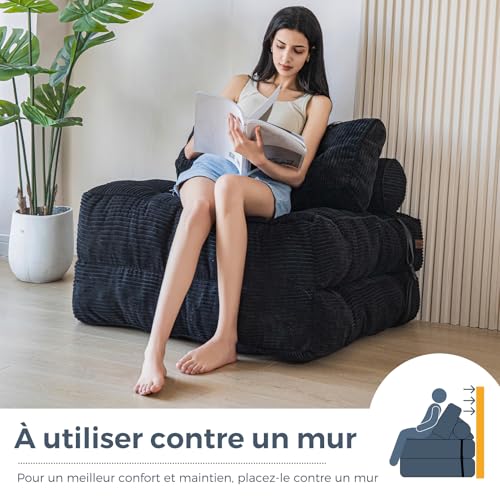 MAXYOYO Folding Sofa Bed Convertible with Pillow, Mattress with Back Support, Portable Comfortable Sofa Bed for Living Room Bedroom Black
