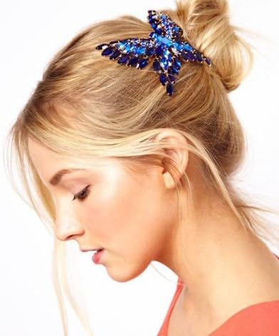 Butterfly Rhinestone Crystal Hair Comb Blue Slide Pin Bridal Bridesmaid