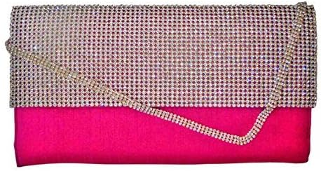 Bhamini Women's Diamond Flap And String Raw Silk Clutch Pink
