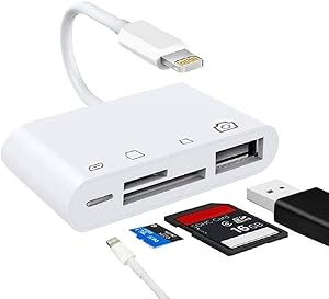 SD TF Card Reader,Compatible iPhone iPad iPod for iOS 13 Work with Mouses Keyboards Hubs U-Disks,USB OTG Camera Connection Kits 4 in 1 SD T-Flash Card Reader Adapter Plug and Play (White)