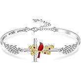 Fenthring Red Cardinal Gifts Cross Cardinal Bracelet for Women Sterling Silver Heart Angel Wing Bracelets Memorial Sympathy Charms Bird Christmas Jewelry