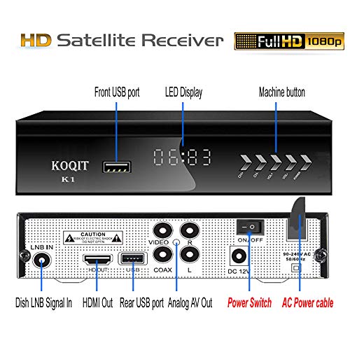 Koqit Free to Air DVB-S2X DVB-S2 FTA Satellite Receiver Galaxy 19 Clear TV Tuner Satellite TV Receiver Mini Digital Tv Box Sat Decoder USB WiFi YouTube Recording to USB Media Player