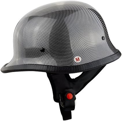 Black &amp; Carbon Fiber Half Motorcycle Helmet Street Dot Approved (Adult Large)