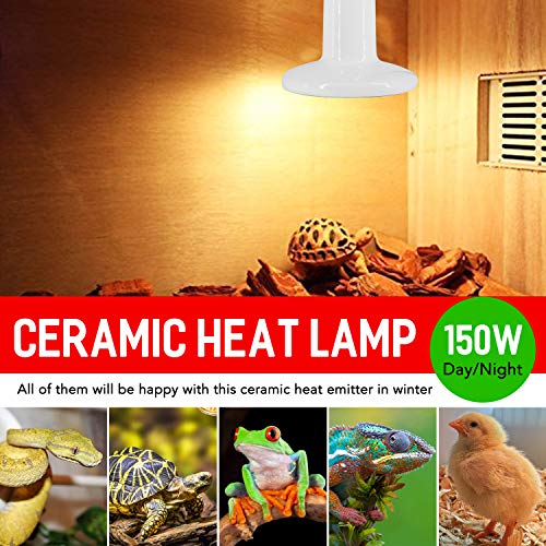 iLOVE Ceramic Heat Emitter 150W 2 Pack, Reptile Heat Lamp Bulbs for Lizard Turtle Snake Amphibian Pet, No Light Emitted Brooder Coop Heater