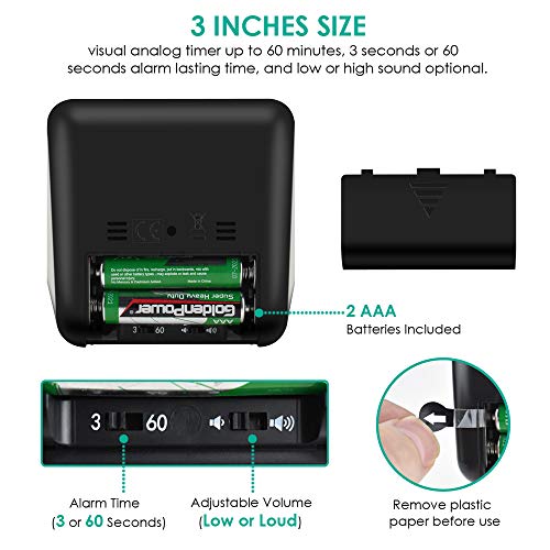 Alcoon 60 Minute Visual Analog Timer 3 Inch Silent Countdown Timer Kitchen Timer Time Management Tool for Classroom or Meeting Countdown Clock for Kids and Adults (Black)