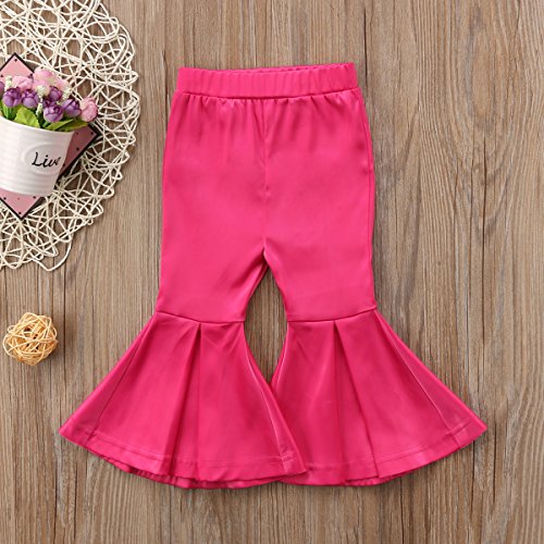 Newborn Baby Girls Kids Boho Floral Bell Bottom Flare Leggings Trousers Pants (Rose Red, 5-6 T)