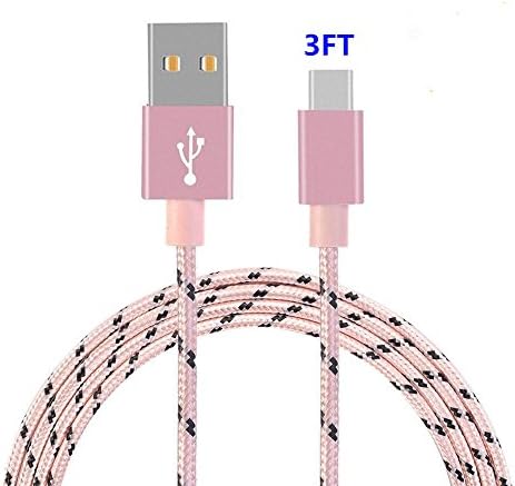 USB Type C Cable,THRRLY Nylon Braided USB A to USB C Long Cord Fast Charger Cable for Samsung Galaxy S9/S9 Plus/S8 Plus/Note 8,LG G6/G5/V20,New Macbook and more. (Pink+Black 3FT)