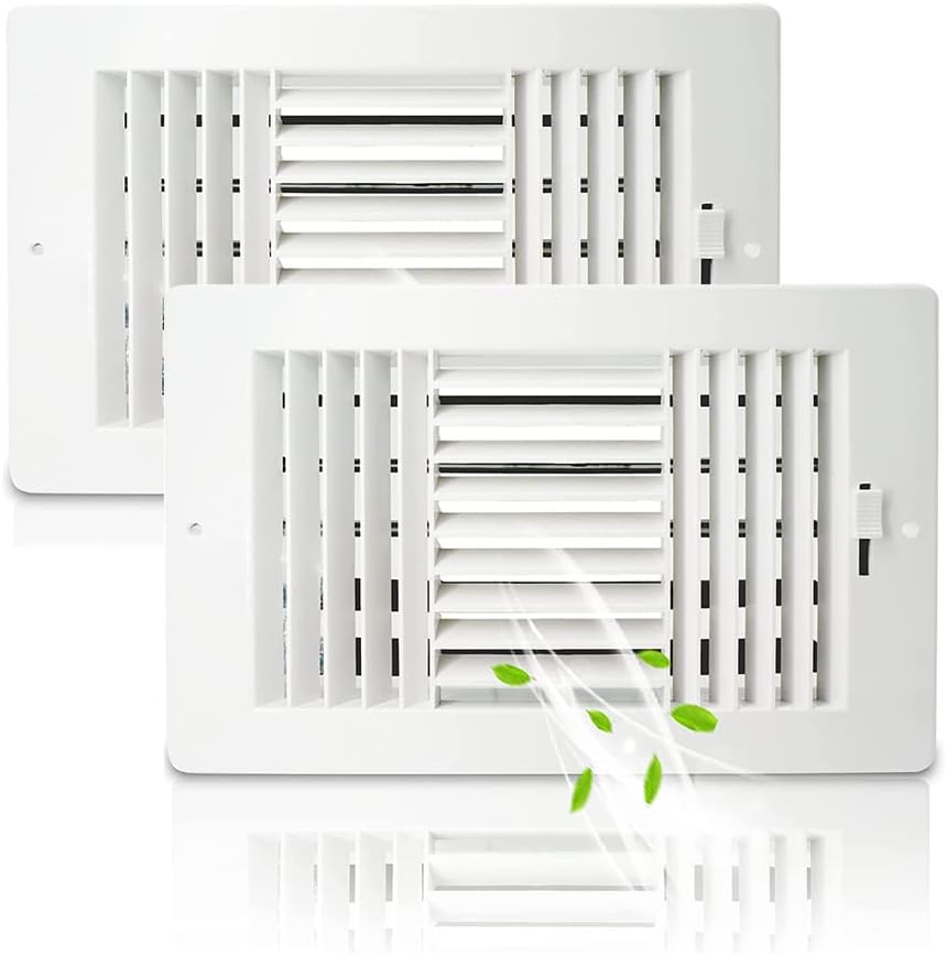 Registers, Grilles & Vents - 2 Pack Air Vent Cover Ceiling Register, FanGoFast Wall Vent 3-Way ABS Sidewall Ceiling Vent Covers Inlet w/Manual Adjuster for Home, Office, Bathroom, Toilet (10x6 Inch-Duct Opening)