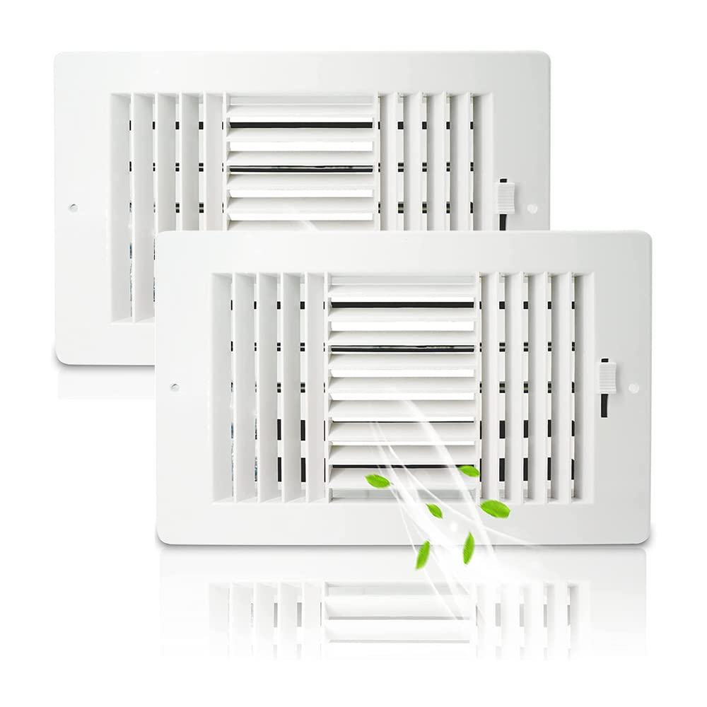 Photo 1 of 2 Pack Air Vent Cover Ceiling Register, FanGoFast Wall Vent 3-Way Plastic Sidewall Ceiling Vent Covers Inlet w/Manual Adjuster for Home, Office, Bathroom, Toilet (10x6 Inch-Duct Opening)