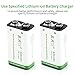 BAKTH 9V Advanced Li-ion Battery 9 Volt 650mAh High Capacity Low Self-Discharge Lithium-ion Rechargeable Batteries (8 Pack)