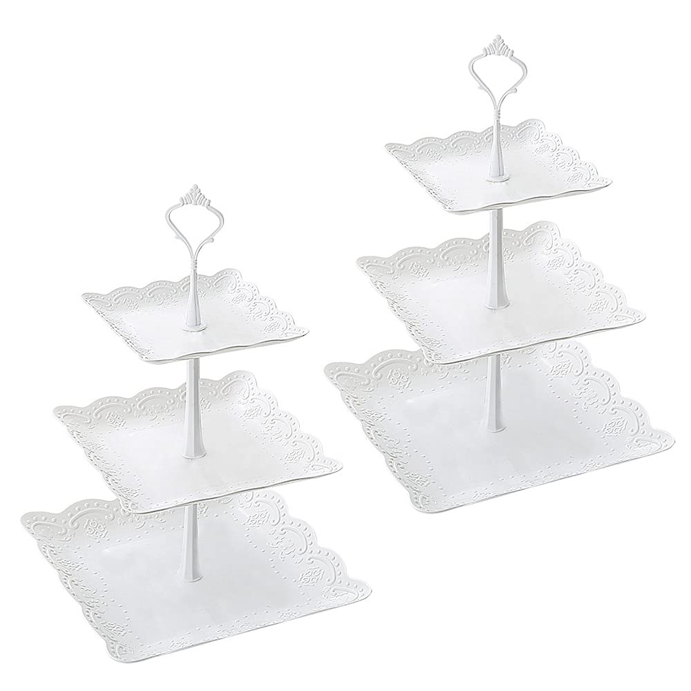 Plastic Cake Stand Party Tableware Party Food Server Display Set Dessert Stand Slate Serving Set (2 Square)