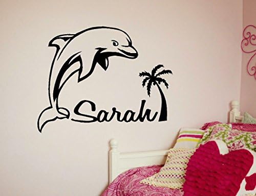 Newly Custom-made Personalized Dolphin Palm Tree Vinyl Wall Sticker Kid Nursery Bedroom Art Decor Home Decoration