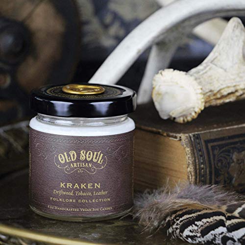 Kraken - Driftwood, Tobacco, Leather Candle Scented Soy Norse Mythology Sea Monster Cthulhu - 4 oz