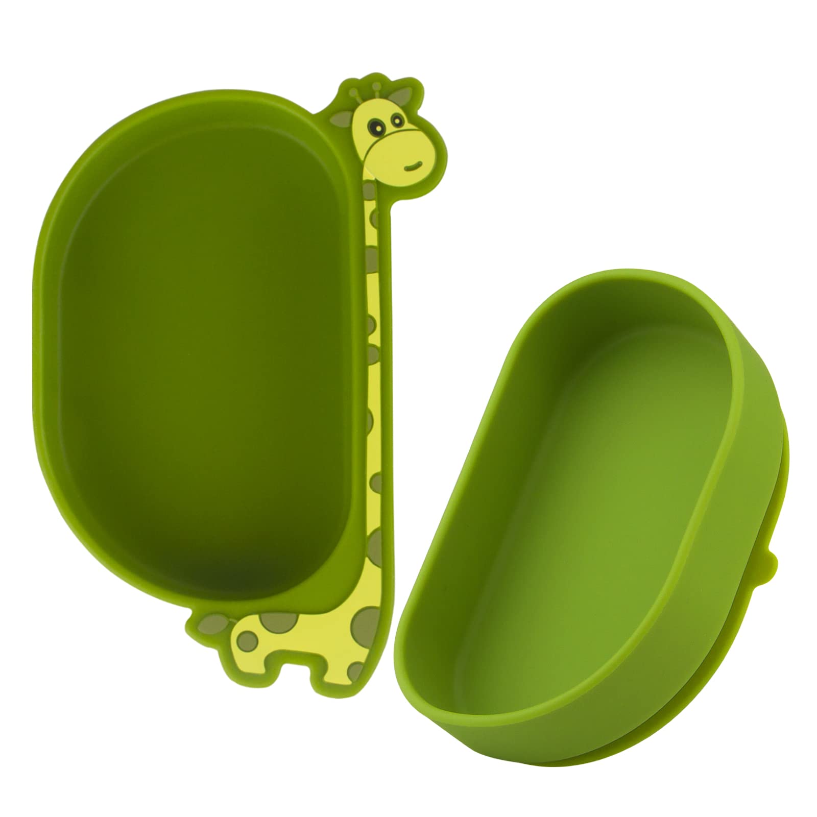 Qshare 2in1 Travel Silicone Plate Feeding Set - Giraffe Design Suction Baby Plate, Travel Essential