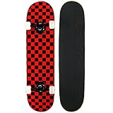 PRO Skateboard Complete Pre-Built CHECKER PATTERN 7.75 in Black/Red