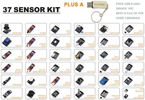 FLEEMY 37 in 1 Sensors Modules Kit for Arduino Starter Raspberry Pi Mega2560 UNO R3 Nano Including USB Flash Drive with Documentation