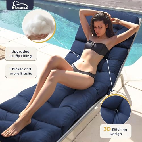 widesmile Sun Lounger Cushion Only Replacement Waterproof 189x58x12 cm Thicken Garden Sunlounger Cushions with Non-Slip Seat Pads for Indoor Outdoor Patio Reclining Chair, Blue fx