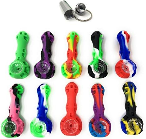 ATEKKI Travel Silicone Smoking Accessory with Metal Tool and Keychain Case ASSORTED 1 Piece (Male Color)