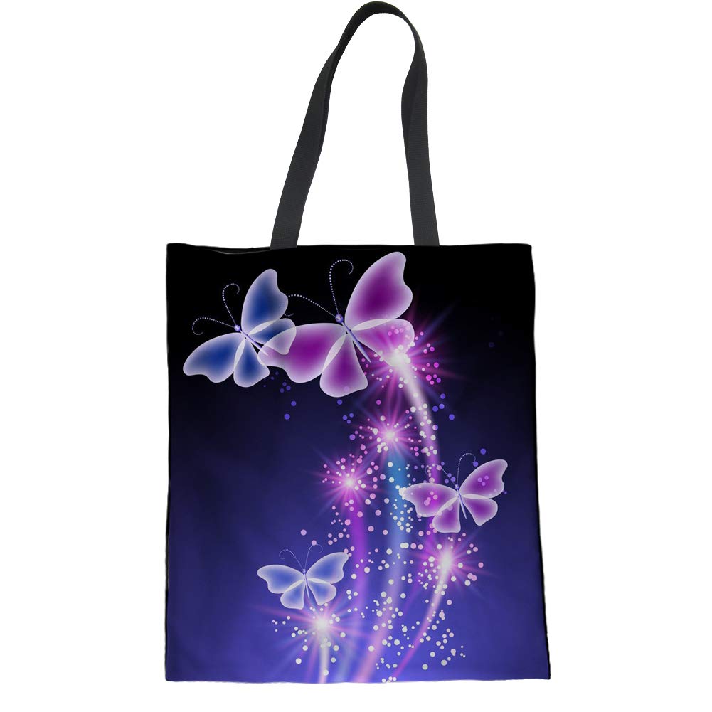 HUGS IDEA Fashion Canvas Bag Butterfly Printed Storage Bags Shoulder Handbag Pouch Ladies Tote