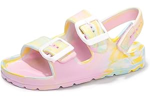 FUNKYMONKEY Unisex-Child Slides Double Buckle Adjustable EVA Flat Sandals for Boys Girls