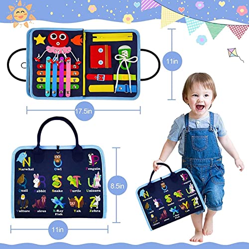 AM ANNA Busy Board Montessori Toy for 1 2 3 4 Year Old Toddlers, Toddler Travel Toys for Plane Car, Quiet Book, Sensory Toys for Toddlers 2 3 4, Montessori Toys for Toddler (Blue)