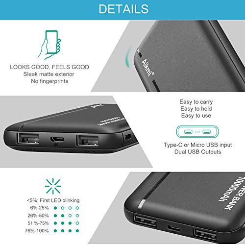 Aikmi Portable Charger Power Bank 10000mAh External Battery Pack with