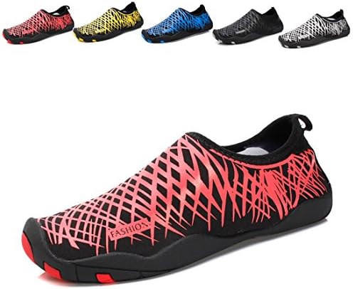 KISFLY Men Women Quick-Dry Water Barefoot Running Gym Shoes For Beach Pool Surf Yoga Exercise Red Size 8