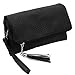 BMC Womens Midnight Black Textured PU Faux Leather Quilted Pattern Triple Compartment Zipper Tassel Fashion Clutch Handbag