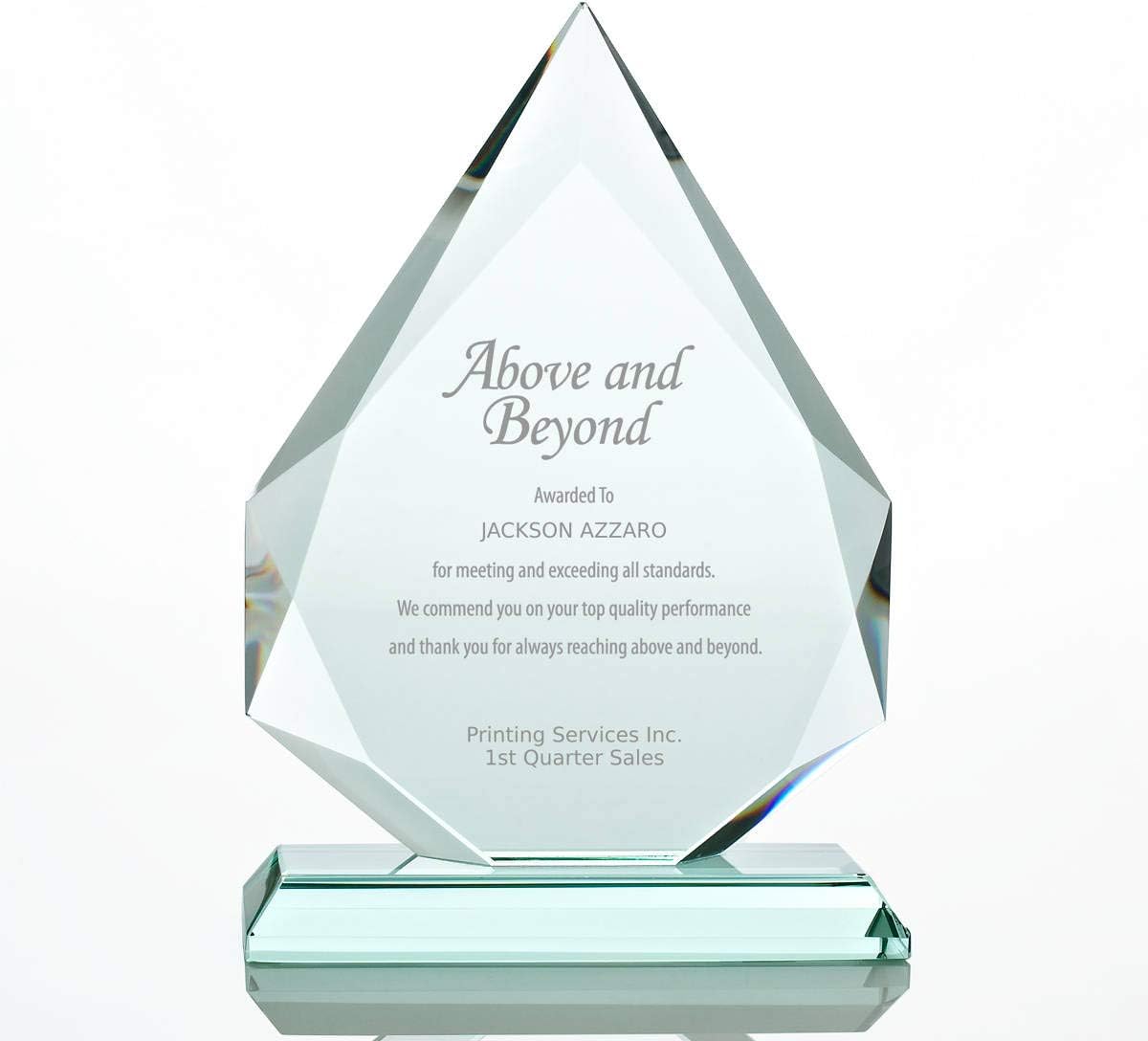 Engraved Trophy - Jade Glass - Award for Employees - Peak Shaped - Personalized Engraving Up To Three Lines and Pre-Written Verse Selection - Comes In Gift Box : Everything Else