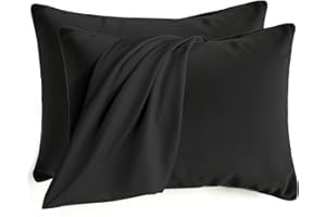 Q&J Fabric Co. Bedding Pillow Cases Standard Size Set of 2 –Soft Brushed Microfiber Pillow Cover, Wrinkle-Free, Fade-Resistant, Envelope Closure Pillowcases for Hotels, Guest Room (20x26'', Black)