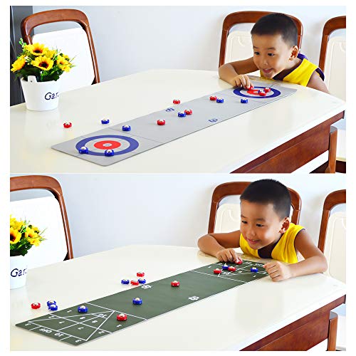 TORPSPORTS 2 in 1 Table Top Shuffleboard Pucks and Curling Games with 8