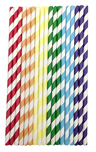 Pet1997 150PCS Disposable Color Paper Straw Stripe Straws Drink Paper Straws Birthday Party Supplies Theme Drinking Rainbow Straws for Party Supplies, Birthday, Wedding (As picture)