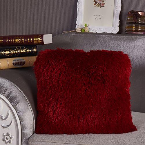 Amazing Rugs Red Long Pile Pillow Rug Decorative Shaggy Pillow