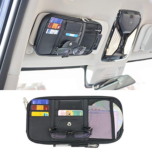 Cartisen Car Sun Visor Organizer, Auto Interior Accessories Pocket Organizer-Car, Truck, SUV Storage Pouch Holder, with Multi-Pocket Net Zipper (Black)