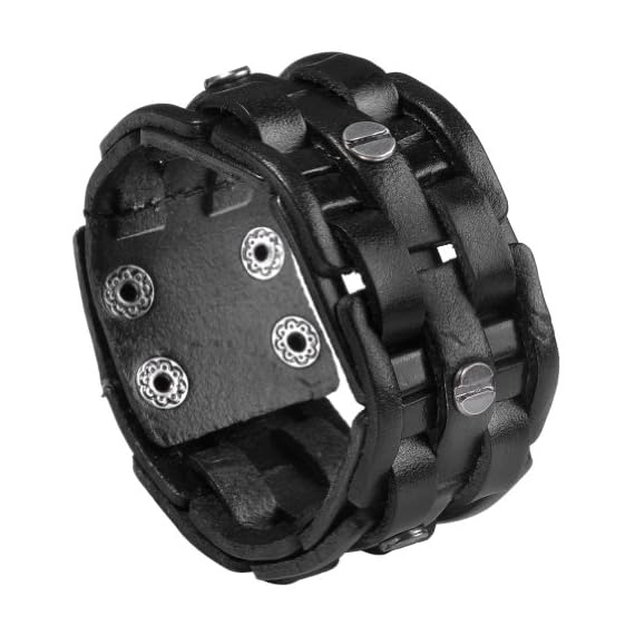Zysta-Punk-Gothic-Mens-Genuine-Leather-Braided-Bracelet-Wristband-Cuff-Bangle-85-9-Black