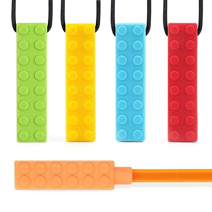 Tyryhu Sensory Toys Chew Necklace Set For Autistic Children Boys Girls5 Pack Extra Tough Silicone Chewy Brick Teether Chewelry For Kids With