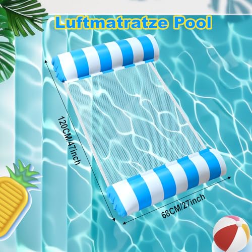 GOLDGE Pack of 2 Air Mattress Pool Inflatable Water Hammock, 4-in-1 Water Hammock with Net Water Swimming Mat Hammock Pool Lounge Floaties, Water Toy for Adults