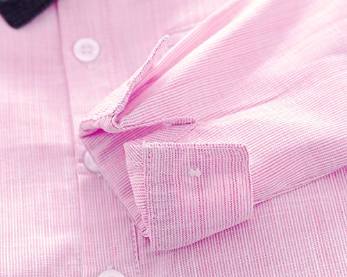 Baby Boy Shirt and Tie Sets Long Sleeve Woven Top+ Bowknot+ Shorts with Suspender Straps Outfits (18-24month, Pink) - Thumbnail 3