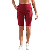 JAMfit Women's Pull-On Bermuda Shorts Stretch High Waist 10" Inseam Dressy Summer Casual Athletic Shorts with Pockets