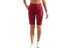 JAMfit Women's Pull-On Bermuda Shorts Stretch High Waist 10" Inseam Dressy Summer Casual Athletic Shorts with Pockets