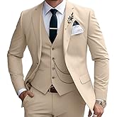 Lanshion Mens Suits Slim Fit 3 Piece Business Wedding Tuxedo Jacket Vest Pants Suit Set