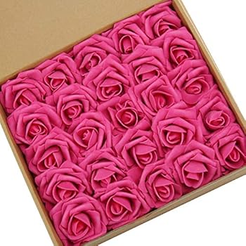 N&T NIETING Artificial Flowers Roses, 25pcs Real Touch Artificial Foam Roses Decoration DIY for Wedding Bridesmaid Bridal Bouquets Centerpieces, Party Decoration, Home Display (Hot Pink)
