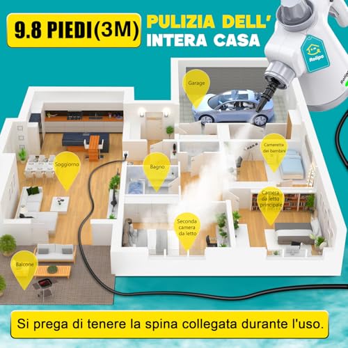 Rolipo Pulitore a Vapore Portatile, Pistola a Vapore Multifunzione Per Uso Domestico, Pressurizzato Con 12 Accessori e Blocco Di Sicurezza, Per La Pulizia Di Cucina, Bagno, Fughe, Finestre, Grasso
