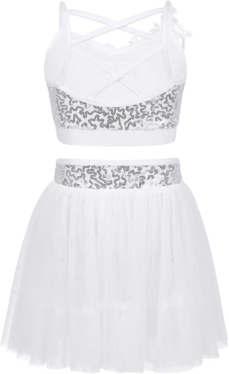 CHICTRY Kids Girls 2-Piece Flower Applique Tutu Skirt Top Set for Gymnastics Ballet Dancing or Swimming: Clothing