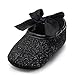 Ecosin Baby Girl Soft Sole Bowknot Bling Bling Shoes Prewalker Socks Sneakers (12/6-12months, Black)