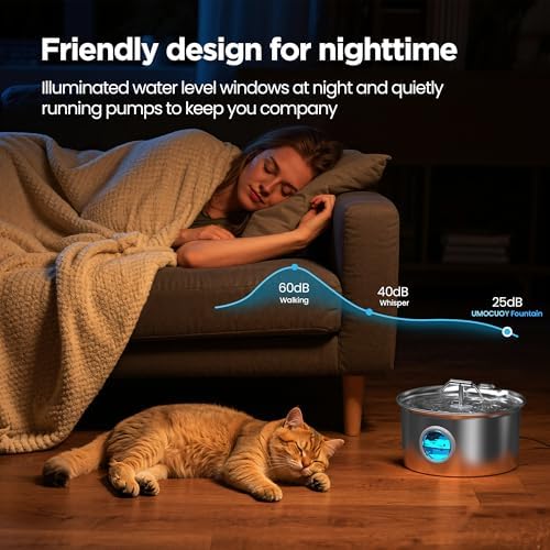 Fuente de Agua para Gatos de Acero Inoxidable: Fuente de Agua para Gatos - Fuente de Agua para Gatos de Interior - Cuenco Dispensador Automático de Agua para Mascotas