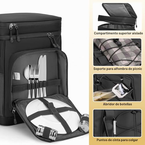 Youngoa Mochila Nevera Isotermica, 30L Grande Bolsa Termica Impermeable para Picnic, Playa, Camping, Barbacoa, Negro