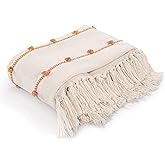 SASHAA Striped Throw Blanket for All-Season Comfort | Lightweight & Washable Cotton for Couch, Bed, Chair or Picnic | Neutral Beige, 60x50 inches
