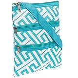 Womens Greek Key Crossbody Swingpack Bag (Turquoise/White)